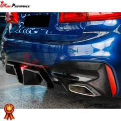 CS Style Dry Carbon Fiber Rear Diffuser Set With LED Brake Light For BMW 5 Series G30 G38 2017-2023