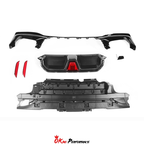 CS Style Dry Carbon Fiber Rear Diffuser Set With LED Brake Light For BMW 5 Series G30 G38 2017-2023