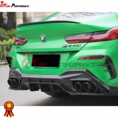 TAKD V2 Style Dry Carbon Fiber Rear Bumper Vent Trim Canards For BMW 8 Series G16 2018-2022