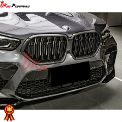 Double Slat Style Dry Carbon Fiber Front Bumper Grille For BMW F96 X6M 2019-2023