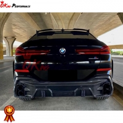 LD Style Carbon Fiber LED Brake Light Rear Diffuser & 4 Exhaust Tips For BMW X6 G06 2019-2023