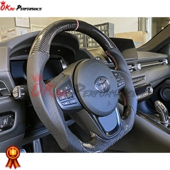 V2 Custom Made Carbon Fiber Perforated Leather Steering Wheel For Toyota GR Supra MK5 A90 A91 2019-2024