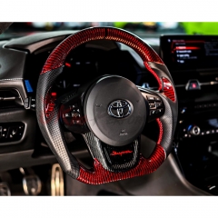 Customize Red Carbon Fiber Steering Wheel For Toyota Supra MK5 A90 A91 GR 2019-2024