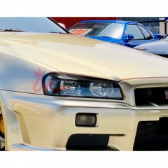 Carbon Fiber Headlights Eyebrow Cover Trim For Nissan R34 GTR GTT 1998-2002