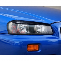 Carbon Fiber Headlights Eyebrow Cover Trim For Nissan R34 GTR GTT 1998-2002