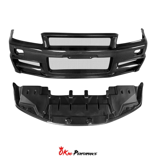 Nismo Z-Tune Style Carbon Fiber Front Bumper & Under Lip For Nissan R34 GTR 1998-2002