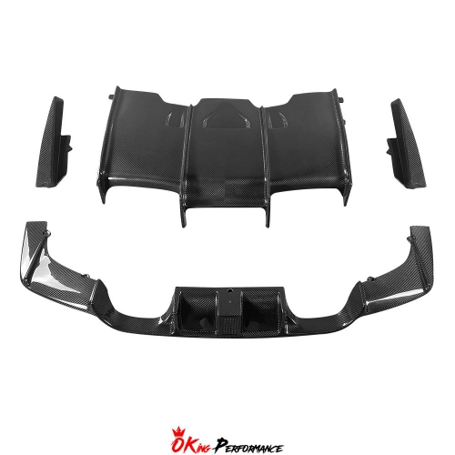 OKING Style Carbon Fiber Rear DIffuser With LED For BMW M3 M4 F80 F82 F83 2014-2020