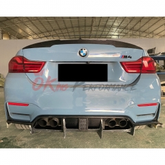 OKING Style Carbon Fiber Rear DIffuser With LED For BMW M3 M4 F80 F82 F83 2014-2020