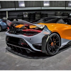 765LT Style Dry Carbon Fiber with Portion Primer Rear End Bumper Assemble & Spoiler & Exhaust System Set For Mclaren 720S 2017-2023