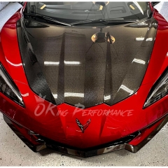 OEM Style Carbon Fiber Front Hood Bonnet For Chevrolet Corvette C8 Stingray Z51 & E-Ray & Z06 Z07 2020-2026