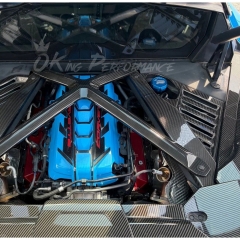 Dry Carbon Fiber Engine Bay Louvered Panels Cover For Chevrolet Corvette C8 Coupe Stingray Z51 & Z06 Z07 2020-2026