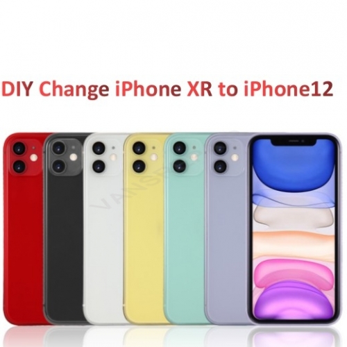 Full Back Housing Rear Battery Cover Door Middle Frame Chassis + Glass with Flex Cable Assembly For iPhone Xr into iPhone 12 - A+