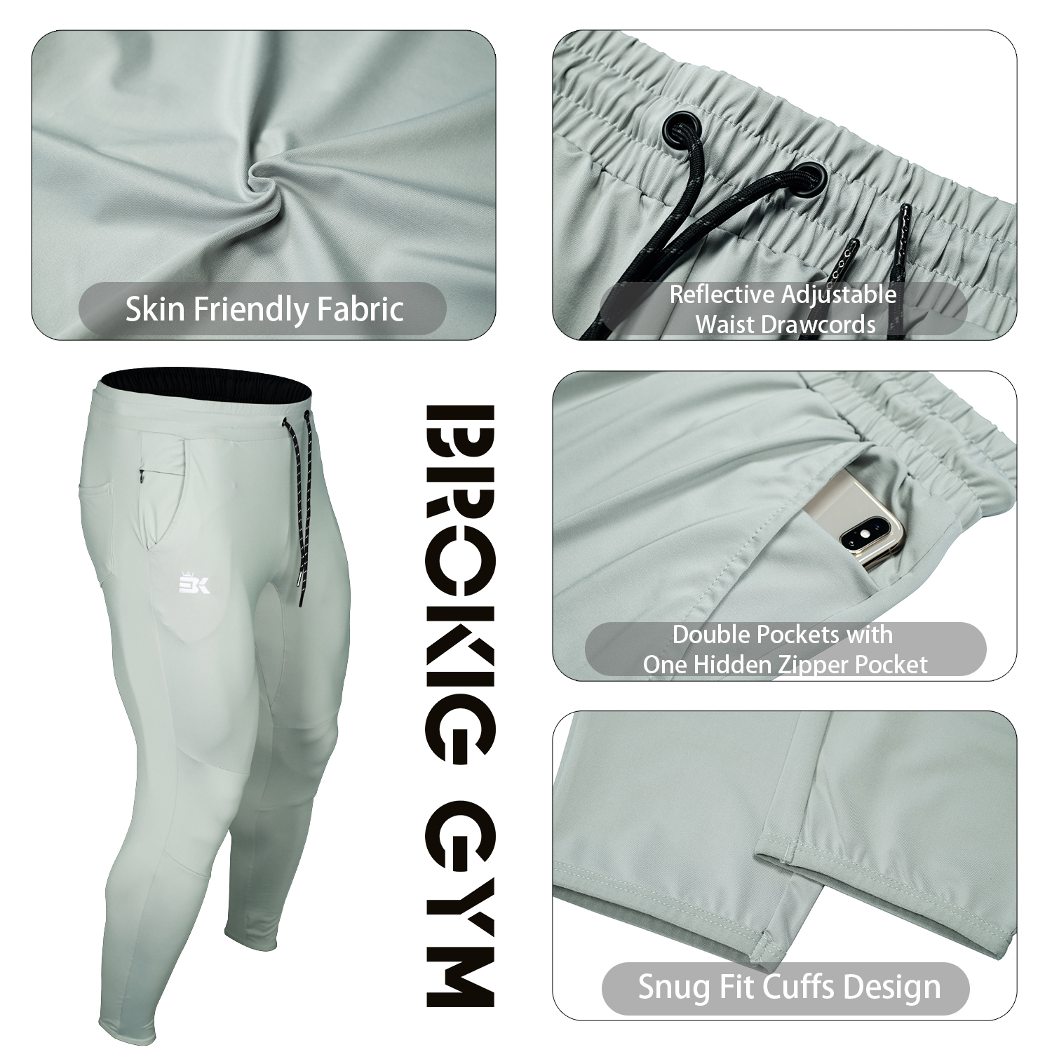 BROKIG Pantalon Sport Homme, Pantalons Survetement Bas de Jogging Fitness  avec Poches (Beige, S) : : Mode