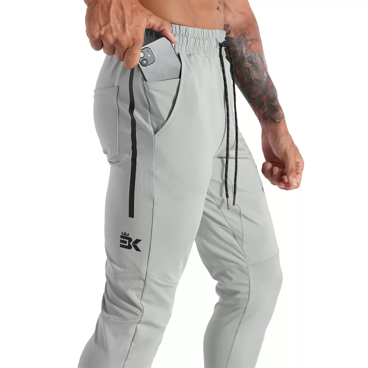 BROKIG Pantalon Jogging Sport Homme Fitness Coton avec Poches Zippées (Gris  Clair, S) : : Mode