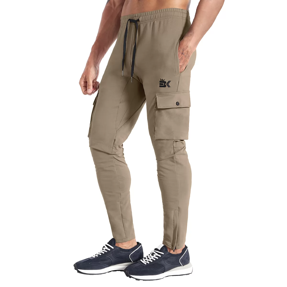 Mens Casual Workout Cargo Pants Joggers Sports Zipper Slim Fit