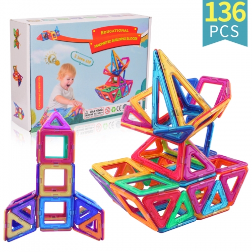 Magnetic Blocks 136PCS Upgrade Magnetic Building Blocks Magnetic Tiles Educational Toys Tiles Set for Kids Magnet Stacking Toys for Kids Children Age 3 4 5 6 7 Year Old (3D Macaron Colors)