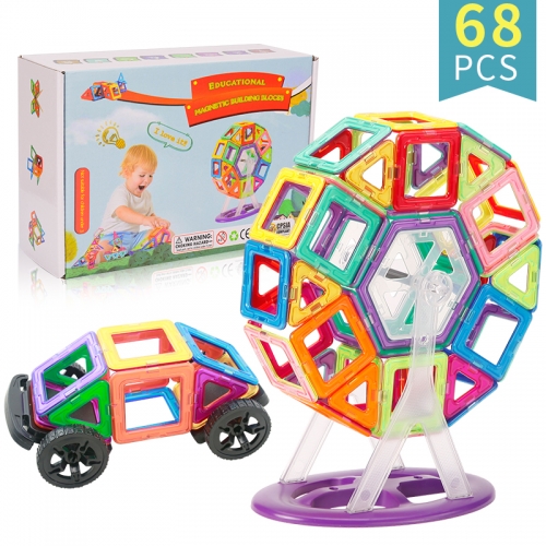 Magnetic Tiles Building Blocks Game Set Toys,Magnet Stacking Blocks, Magnetic Tiles for Girls and Boys Birthday Gift by DreambuilderToy (68 PC Set)