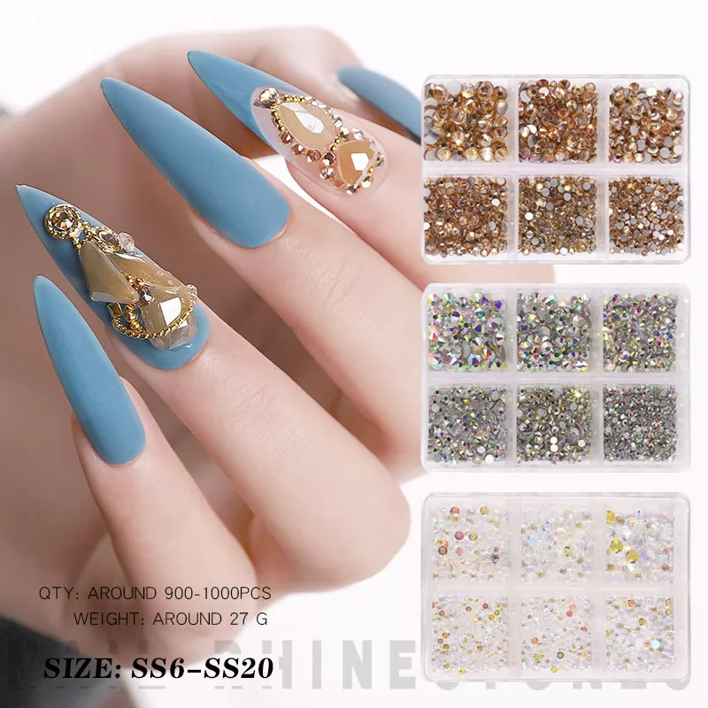 Nail Rhinestones AB Magic Colorful Crystal 3D Flatback Rhinestone, Nail Art Glitter Decorations 900-1000 PCS
