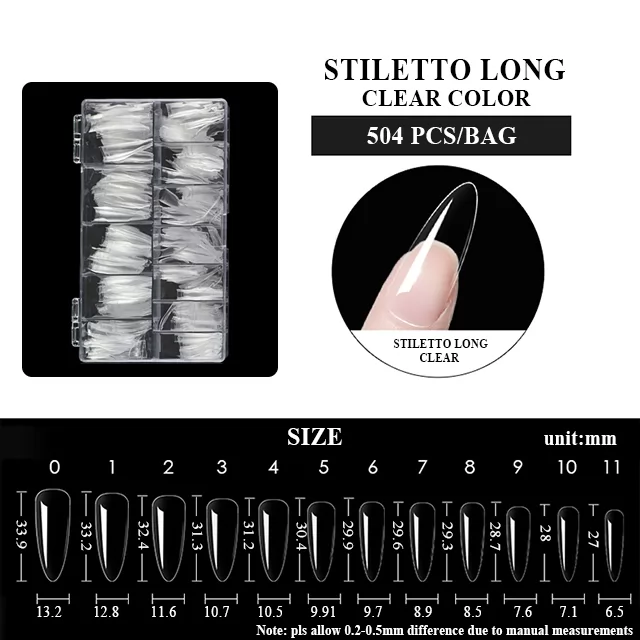 STILETTO LONG CLEAR COLOR 504pcs/Acrylic box