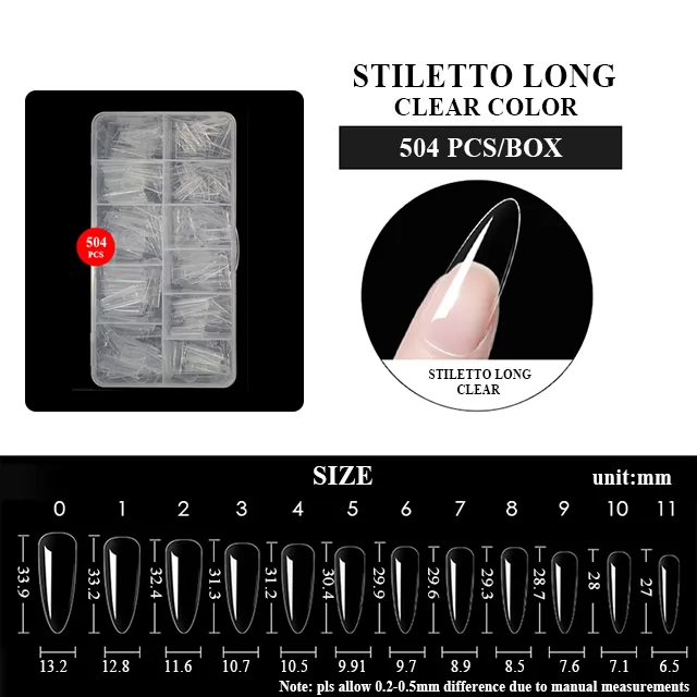 STILETTO LONG CLEAR COLOR 504pcs/PP box