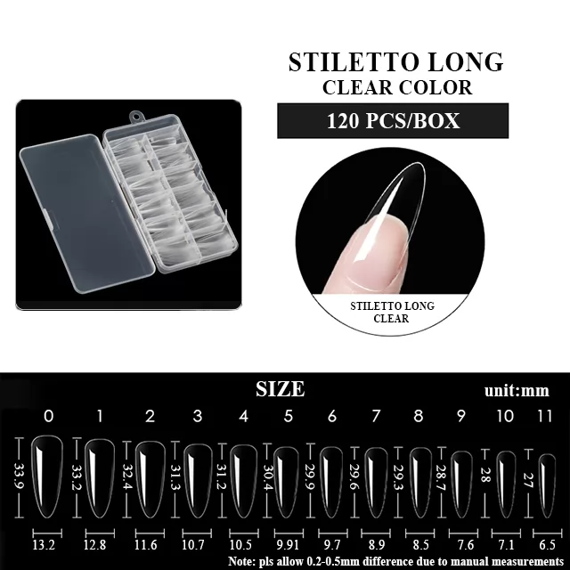 STILETTO LONG CLEAR COLOR 120pcs/box