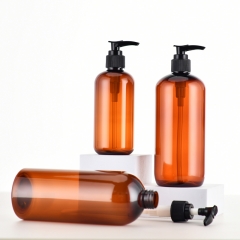 250/500毫升化妆品塑料容器茶色洗发水沐浴露瓶圆形PET塑料瓶
