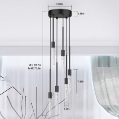 6-Light Modern Industrial Chandelier Light Crystal Bubble Shade Height Adjustable Hanging Light Fixture for Dining Room