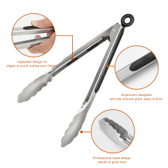TACGEA Stainless Steel Kitchen Tongs, Silicone Non-slip Grip, Locking Grilling Food Tongs Set of 2, 9-inch & 12-inch
