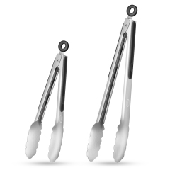 TACGEA Stainless Steel Kitchen Tongs, Silicone Non-slip Grip, Locking Grilling Food Tongs Set of 2, 9-inch &amp; 12-inch