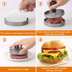 TACGEA Burger Press with 150 Patty Papers, Non-Stick Hamburger Patty Maker with Wax Paper, Aluminum Burger Maker for Kitchen BBQ Grill