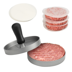 TACGEA Burger Press with 150 Patty Papers, Non-Stick Hamburger Patty Maker with Wax Paper, Aluminum Burger Maker for Kitchen BBQ Grill