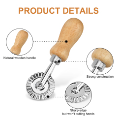 TACGEA Ravioli Stamp Maker Cutter with Roller Wheel (Set of 4), Wooden Handle and Fluted Edge, for Ravioli, Pasta, Dumplings Lasagna, Pierogi