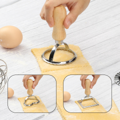 TACGEA Ravioli Stamp Maker Cutter with Roller Wheel (Set of 4), Wooden Handle and Fluted Edge, for Ravioli, Pasta, Dumplings Lasagna, Pierogi