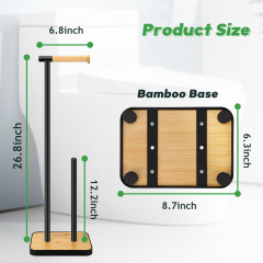 TACGEA Toilet Paper Holder Stand, Free Standing Toilet Paper Holder with Bamboo Base, Matte Black Finish, Holds 4 Rolls
