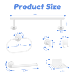 TACGEA Bathroom Hardware Set of 8 Piece, Towel Racks for Bathroom Wall Mounted - Includes 16" Stainless Steel Towel Bar, Toilet Paper Holder, Towel Ring, Robe Hooks, Soap Racks (White)