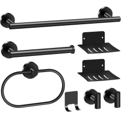TACGEA Bathroom Hardware Set of 8, Towel Racks for Bathroom Wall Mounted - Includes 16" Stainless Steel Towel Bar, Toilet Paper Holder, Towel Ring, Robe Hooks, Soap Racks (Matte Black)
