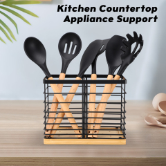 TACGEA Utensil holder for Kitchen Counter, Kitchen Cooking Utensil Holder Organizer with Wooden Base Matte Black (2 Compartments)…