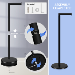 TACGEA Toilet Paper Holder Stand, Bathroom Toilet Paper Roll Holder Stainless Steel Free Standing, Storage for 4 Rolls of Paper, Matte Black