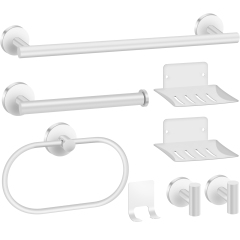 TACGEA Bathroom Hardware Set of 8 Piece, Towel Racks for Bathroom Wall Mounted - Includes 16" Stainless Steel Towel Bar, Toilet Paper Holder, Towel Ring, Robe Hooks, Soap Racks (White)