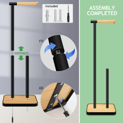 TACGEA Toilet Paper Holder Stand, Free Standing Toilet Paper Holder with Bamboo Base, Matte Black Finish, Holds 4 Rolls
