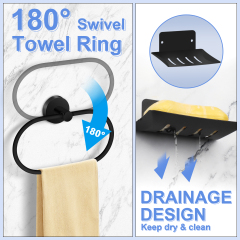 TACGEA Bathroom Hardware Set of 8, Towel Racks for Bathroom Wall Mounted - Includes 16" Stainless Steel Towel Bar, Toilet Paper Holder, Towel Ring, Robe Hooks, Soap Racks (Matte Black)