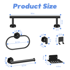 TACGEA Bathroom Hardware Set of 8, Towel Racks for Bathroom Wall Mounted - Includes 16" Stainless Steel Towel Bar, Toilet Paper Holder, Towel Ring, Robe Hooks, Soap Racks (Matte Black)