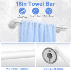 TACGEA Bathroom Hardware Set of 8 Piece, Towel Racks for Bathroom Wall Mounted - Includes 16" Stainless Steel Towel Bar, Toilet Paper Holder, Towel Ring, Robe Hooks, Soap Racks (White)