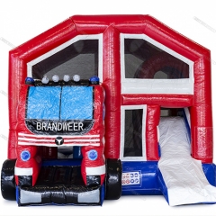 Fire Fighting Truck Inflatable Bouncer And Slide