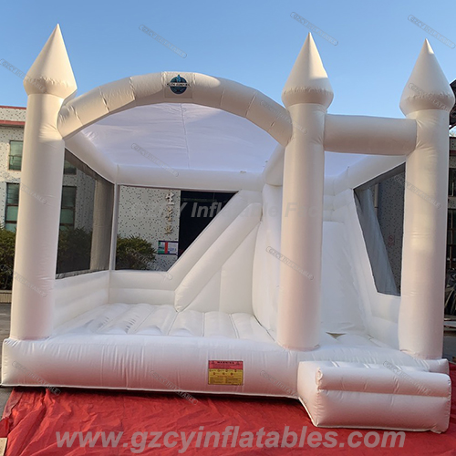 White Commercial Bounce House With Slide