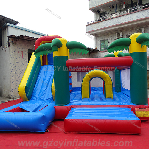 Tropical Bounce House With Slide Combo Pool