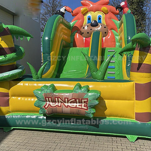 Inflatable Lion Zoo Palm Tree Jungle Bouncy Castle Slide for Kids
