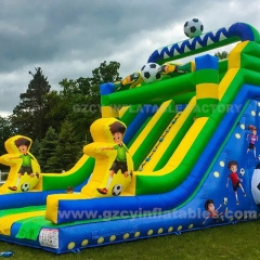 Outdoor kids inflatable soccer field trampoline slide