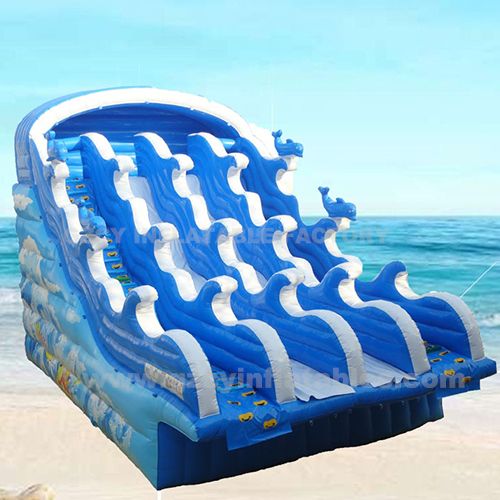 Giant blue commercial water slide inflatable water park slide