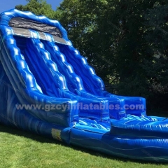 Large commercial blue double slide water slide with pool